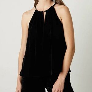 Velvet By Graham & Spencer - Aleaha Silk Black Velvet Sleeveless Halter Top Sz L